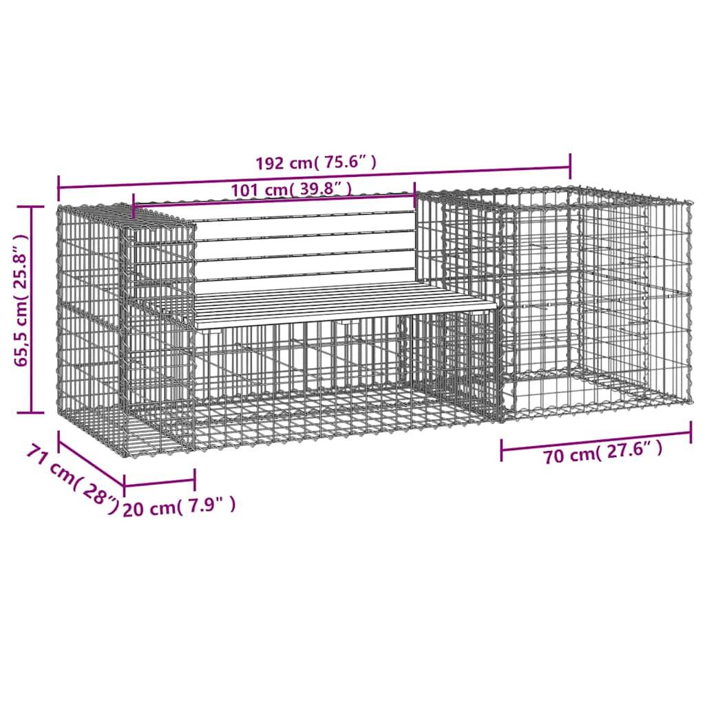 Banc de Jardin Gabion Bois de Pin Massif Assise Extérieure avec Panier Acier pour Terrasse 192 cm Brun – ComfortXL Outdoor Living - Image 9
