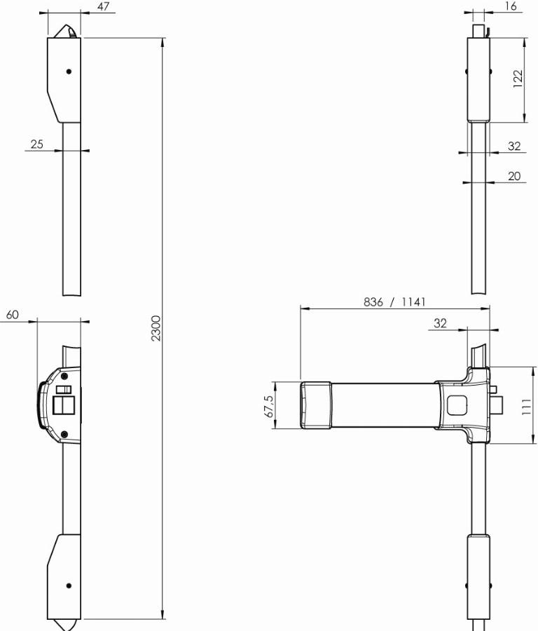 Fermeture anti-panique JPM Push bar 90+ - 3 points latéral, haut et bas - 1141 mm - Noire - PJ3100-02-0A - Image 2