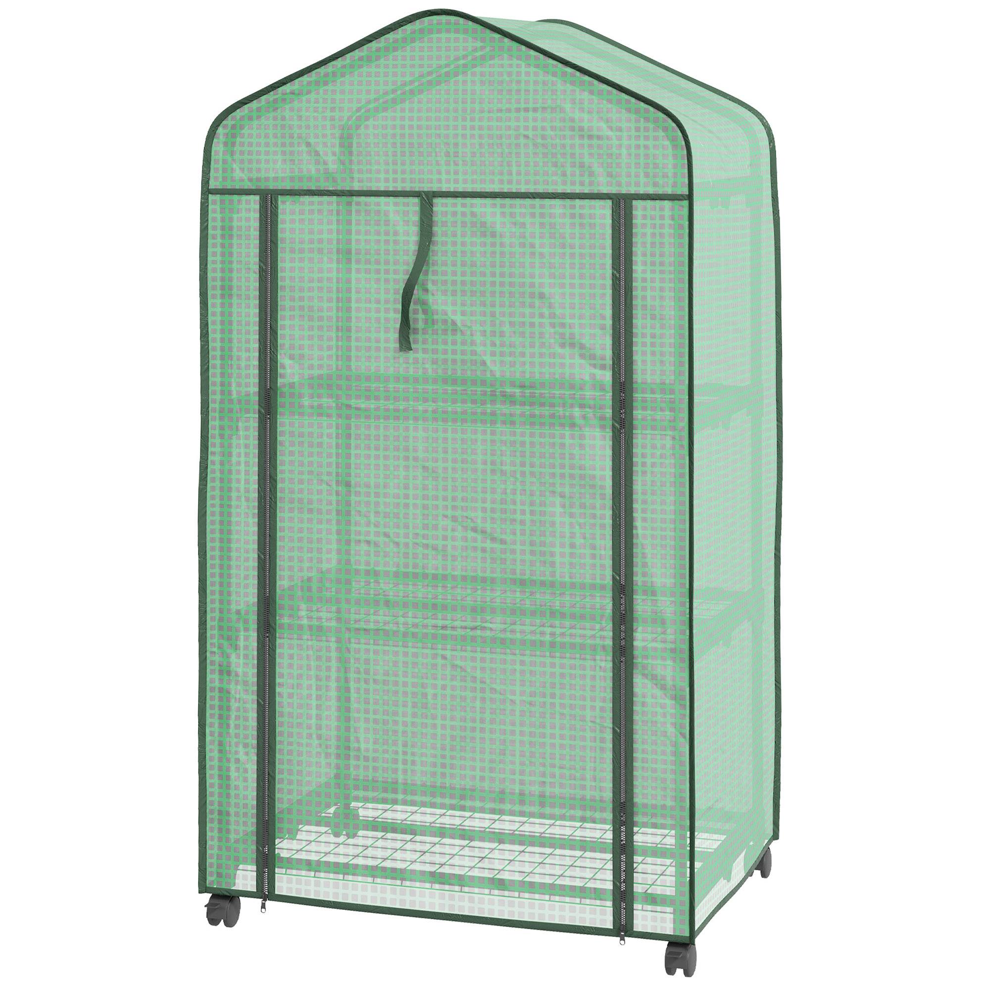 Maison Chic - Mini serre de jardin avec 3 étagères, bâche PE haute densité, porte enroulable, 4 roulettes, 69x49x130cm - Image 1