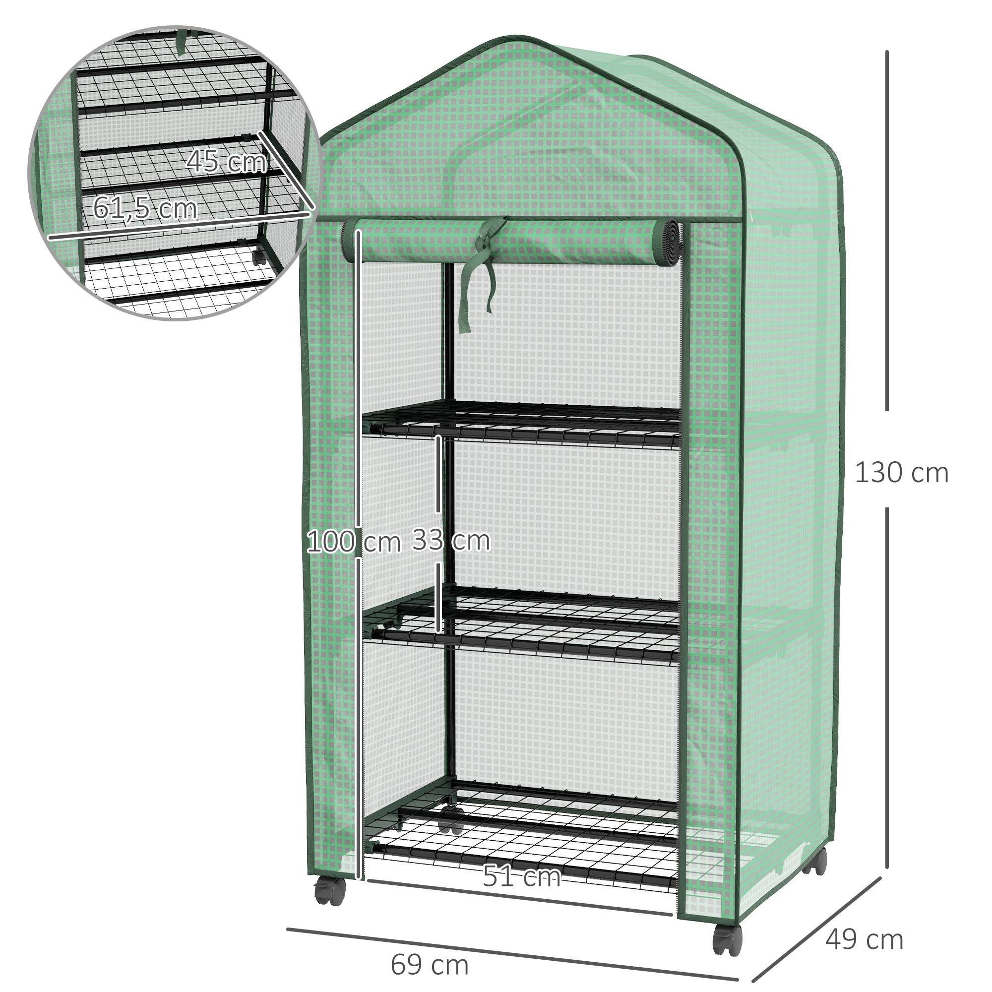 Maison Chic - Mini serre de jardin avec 3 étagères, bâche PE haute densité, porte enroulable, 4 roulettes, 69x49x130cm - Image 5