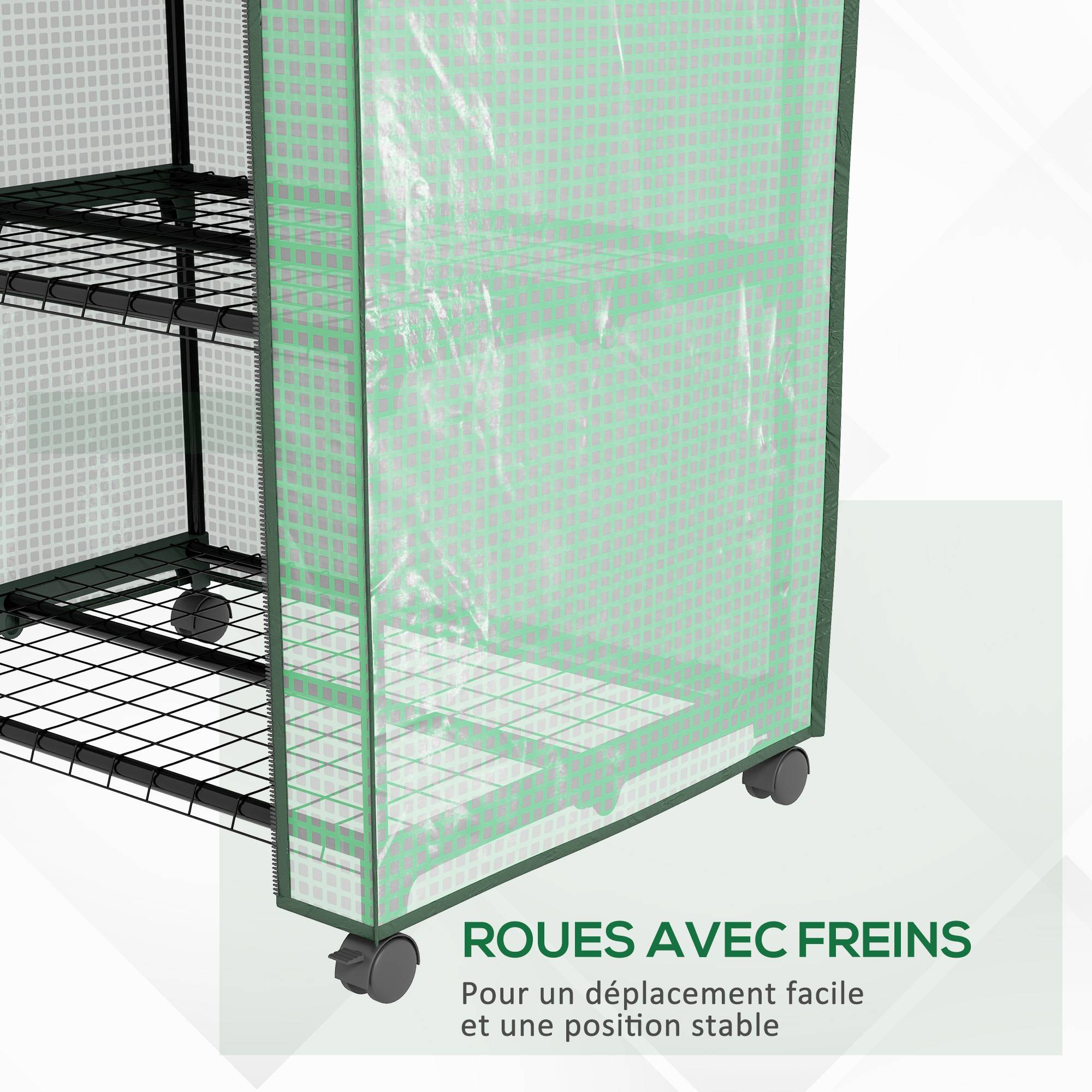 Maison Chic - Mini serre de jardin avec 3 étagères, bâche PE haute densité, porte enroulable, 4 roulettes, 69x49x130cm - Image 7