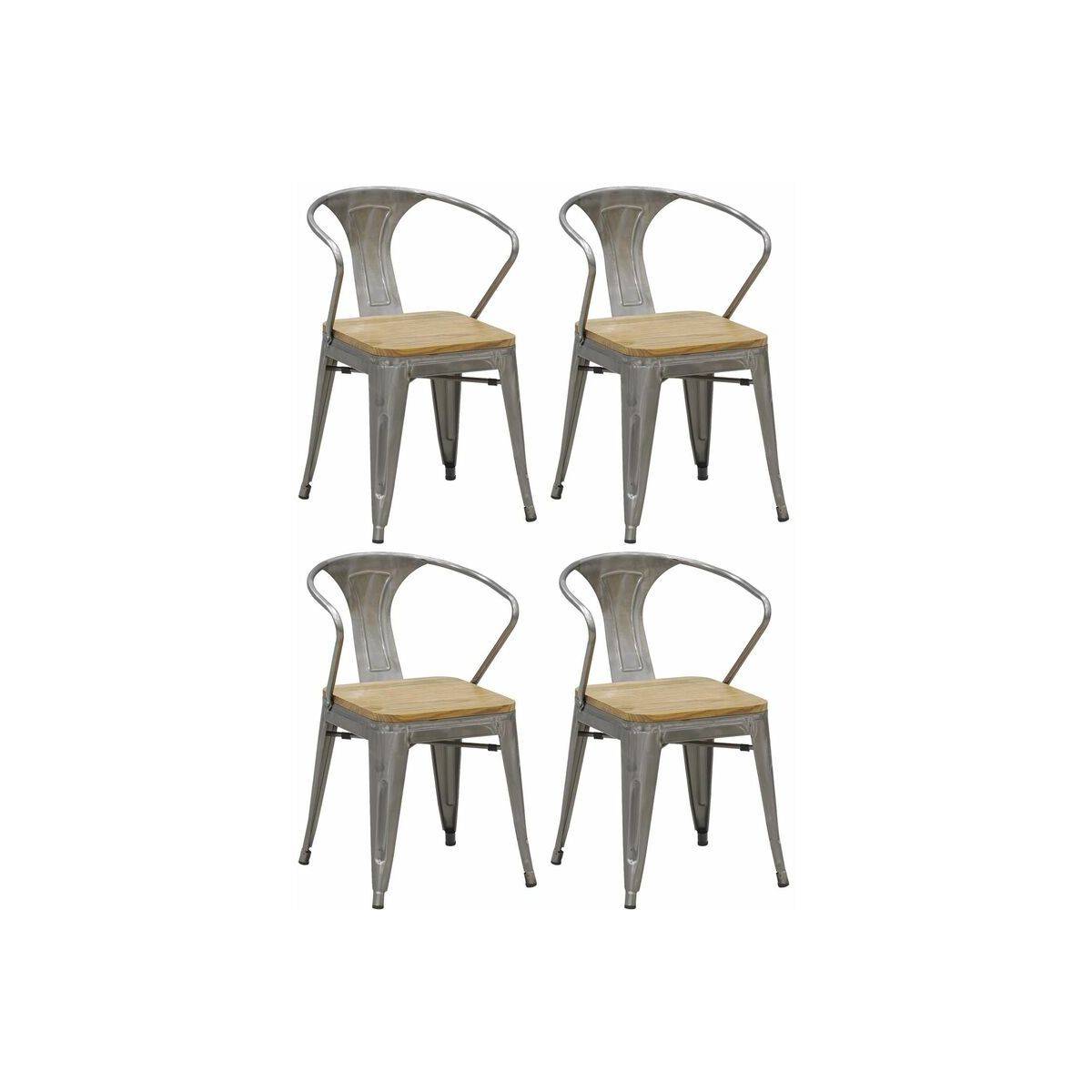 Aubry Gaspard - Chaise industrielle en métal et bois d'orme (Lot de 4) Acier brossé gris - Image 1