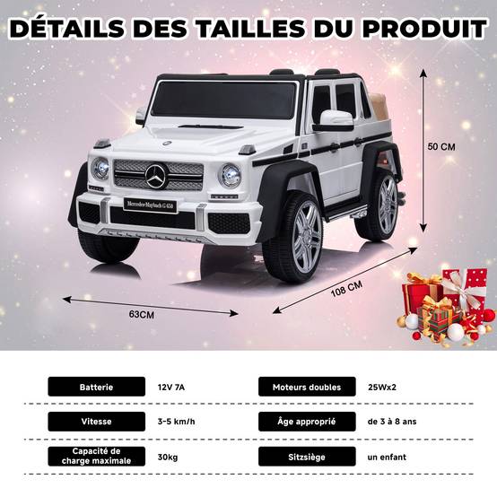 0 - Voiture électrique pour enfants Mercedes-Maybach G650 - ORYXEARTH - Blanc - Batterie 12V - Vitesse 3-5 km/h - Image 7