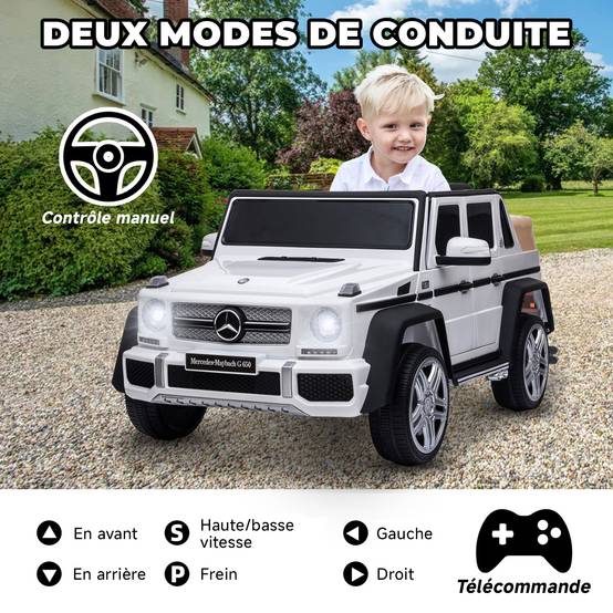0 - Voiture électrique pour enfants Mercedes-Maybach G650 - ORYXEARTH - Blanc - Batterie 12V - Vitesse 3-5 km/h - Image 3