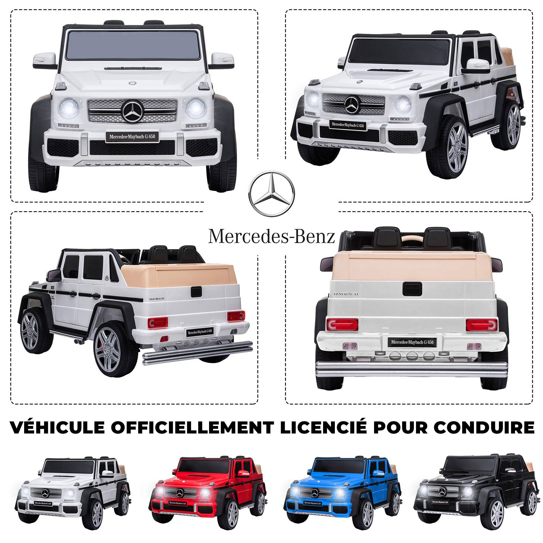 0 - Voiture électrique pour enfants Mercedes-Maybach G650 - ORYXEARTH - Blanc - Batterie 12V - Vitesse 3-5 km/h - Image 2