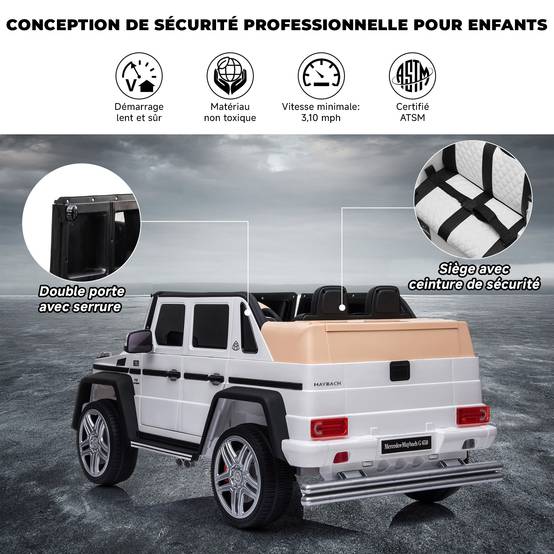 0 - Voiture électrique pour enfants Mercedes-Maybach G650 - ORYXEARTH - Blanc - Batterie 12V - Vitesse 3-5 km/h - Image 6
