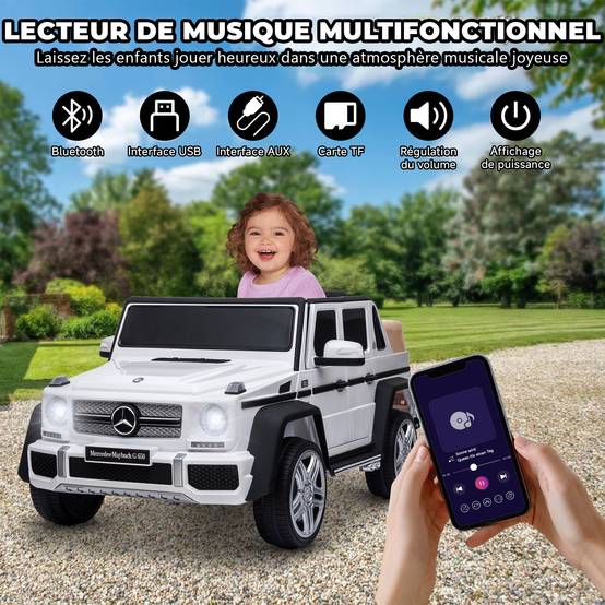 0 - Voiture électrique pour enfants Mercedes-Maybach G650 - ORYXEARTH - Blanc - Batterie 12V - Vitesse 3-5 km/h - Image 4