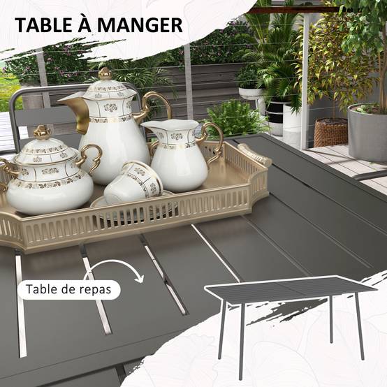 Salon de jardin acier gris foncé 150 x 80 x 74 cm - PANGIVO - Image 7
