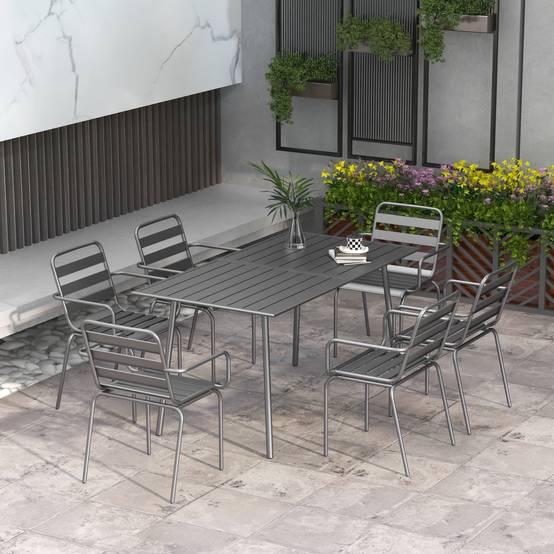 Salon de jardin acier gris foncé 150 x 80 x 74 cm - PANGIVO - Image 3