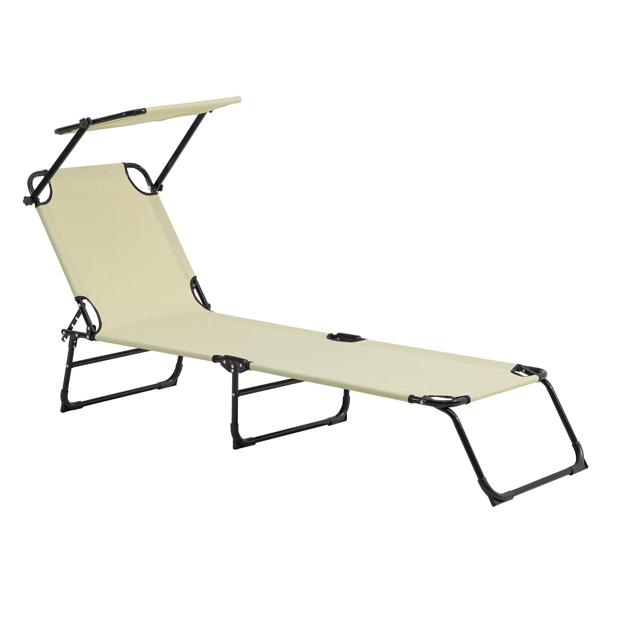 Helloshop26 - Lot de 2 transats pliable avec toiture pare soleil de relax acier 190 cm crème - Image 2