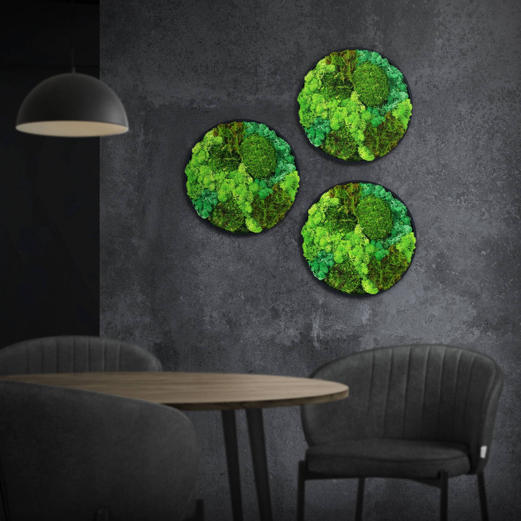 Ecd-Germany - Tableau végétal mural, mélange de mousses stabilisées, cadre en MDF rond Ø 30 cm, vert, décoration d'intérieur effet 3D, sans entretien, pièce unique - Image 1