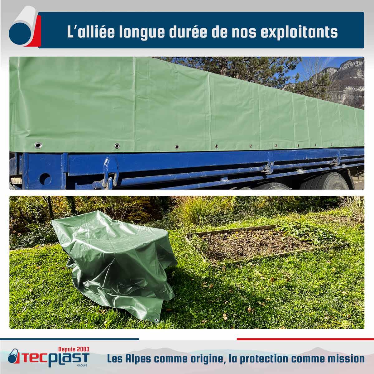 Bâche Agricole 3,5x4 m LP506AG Vert Sauge - Garantie 5 ans - Bâche PVC étanche de protection pour Matériel agricole TECPLAST - Image 2