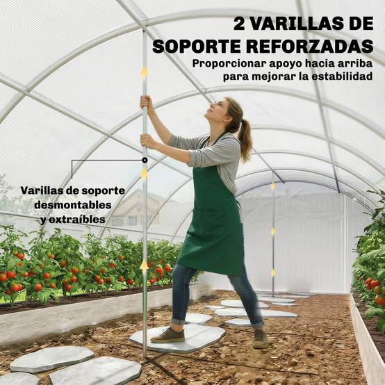 Serre tunnel avec 2 barres de support, 2 portes enroulables et fenêtres en filet, bâche en PE anti-UV, blanche - Image 7