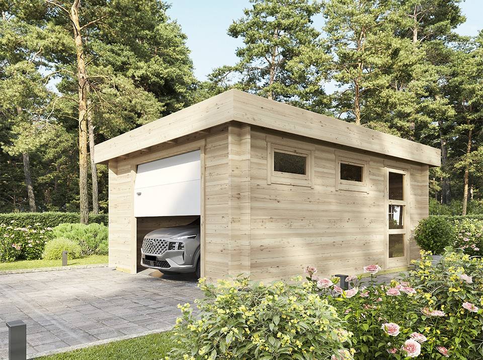 Direct Abris - Garage en Bois WESTMOUNT 19,2 m2 - 1 Voiture - Porte Sectionnelle - Bandeau de Toiture - Serrure à Cylindre - Abris de Jardin - Image 1