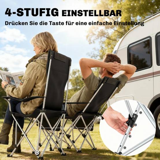 Lot 2 chaises camping métal Oxford pour pêche dossier réglable 125x48x90cm noir - ComfortXL Outdoor Living - Image 6