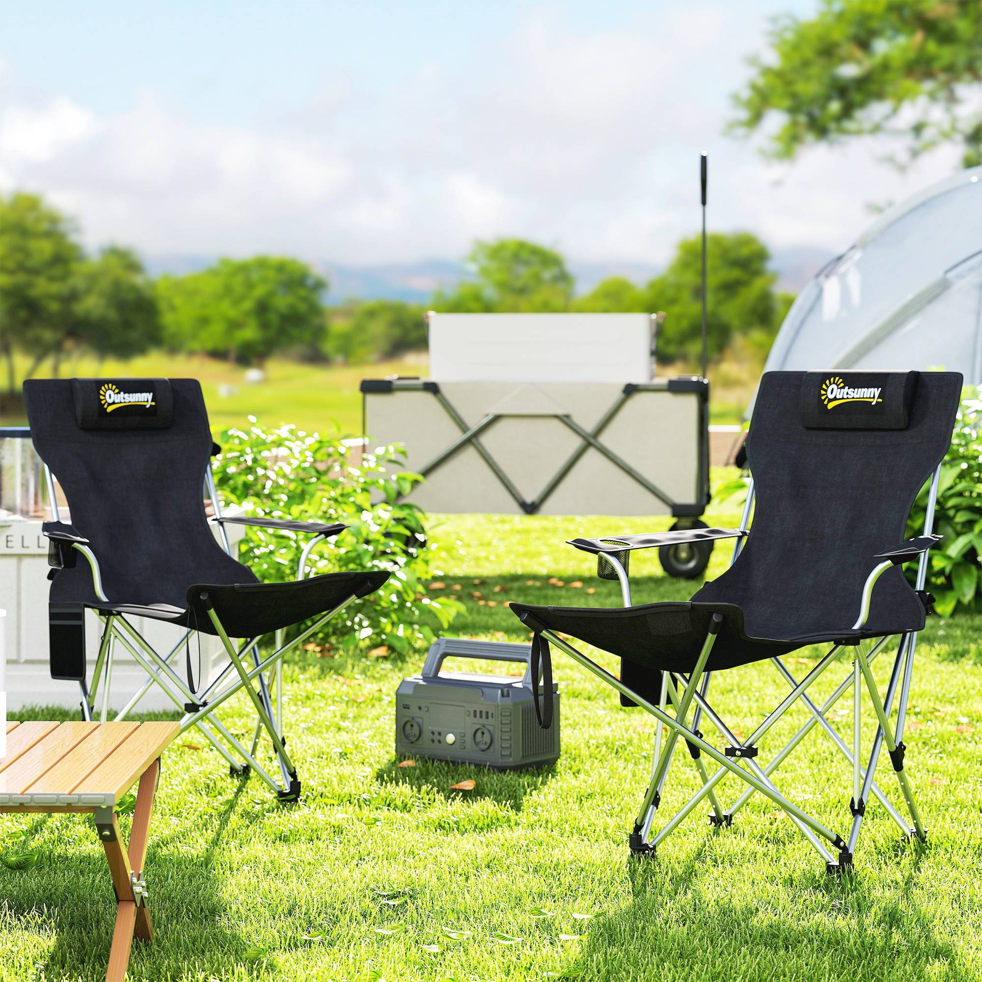 Lot 2 chaises camping métal Oxford pour pêche dossier réglable 125x48x90cm noir - ComfortXL Outdoor Living - Image 3