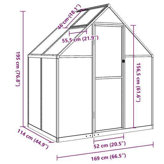 Serre aluminium et polycarbonate anthracite 169 x 114 x 195 cm - PANGIVO - Image 10