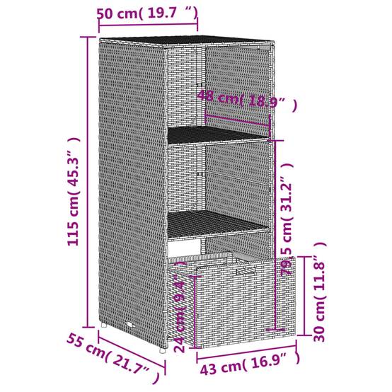 Armoire de Jardin Haute Résine Tressée avec Étagères et Tiroir pour Extérieur Noir 50x55x115 cm – ComfortXL Outdoor Living - Image 6