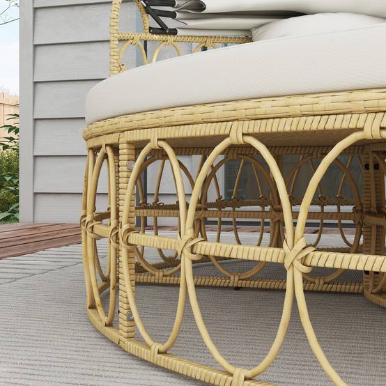 Lit de soleil modulable résine tressée jardin toit rétractable 178x85cm beige - ComfortXL Outdoor Living - Image 7