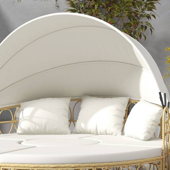 Lit de soleil modulable résine tressée jardin toit rétractable 178x85cm beige - ComfortXL Outdoor Living - Image 8