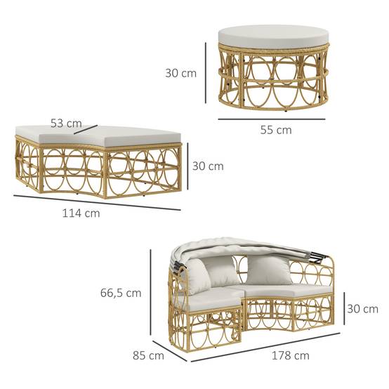 Lit de soleil modulable résine tressée jardin toit rétractable 178x85cm beige - ComfortXL Outdoor Living - Image 3