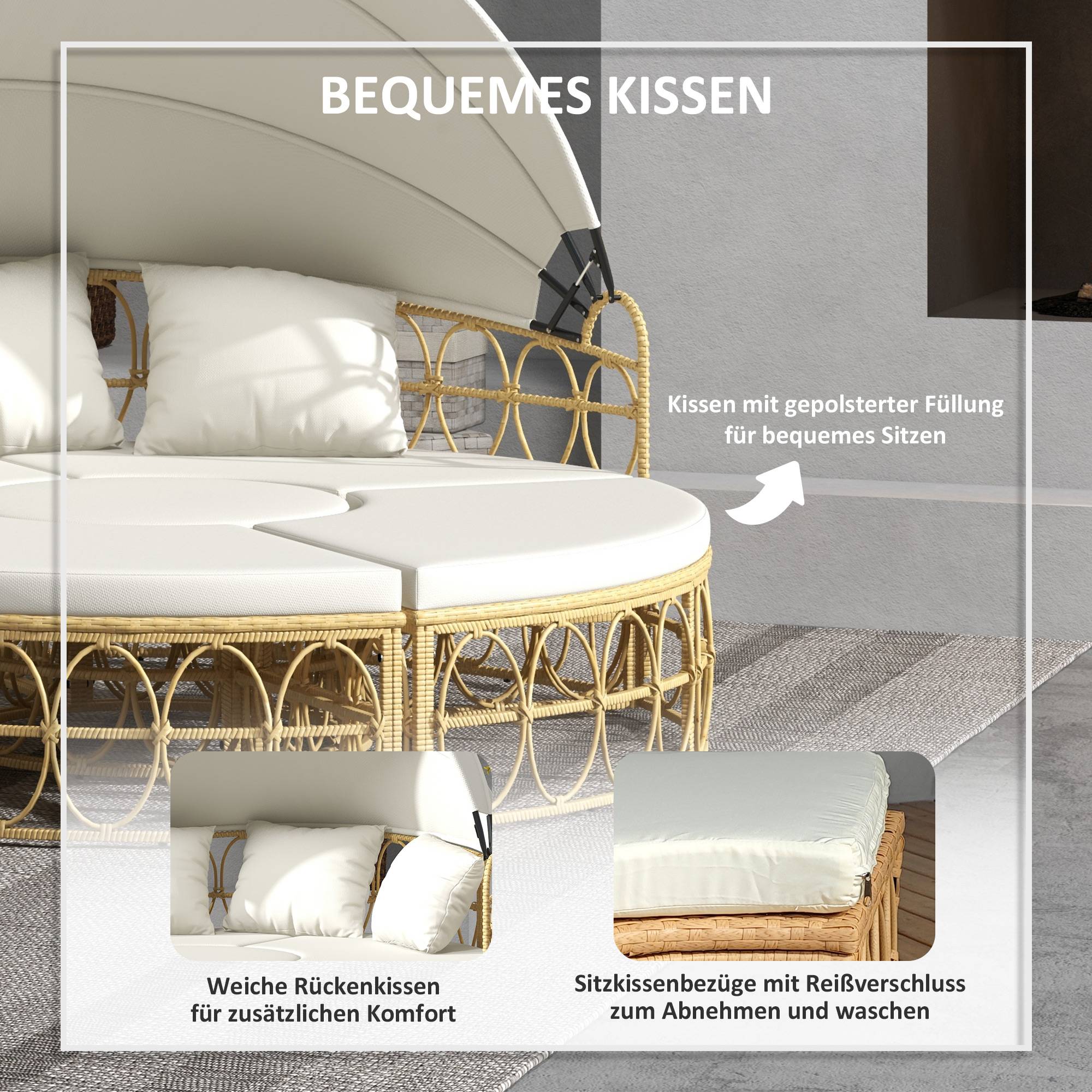 Lit de soleil modulable résine tressée jardin toit rétractable 178x85cm beige - ComfortXL Outdoor Living - Image 6