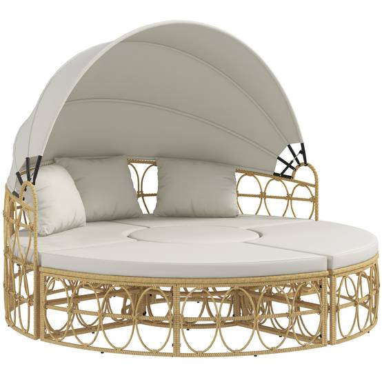 Lit de soleil modulable résine tressée jardin toit rétractable 178x85cm beige - ComfortXL Outdoor Living - Image 2