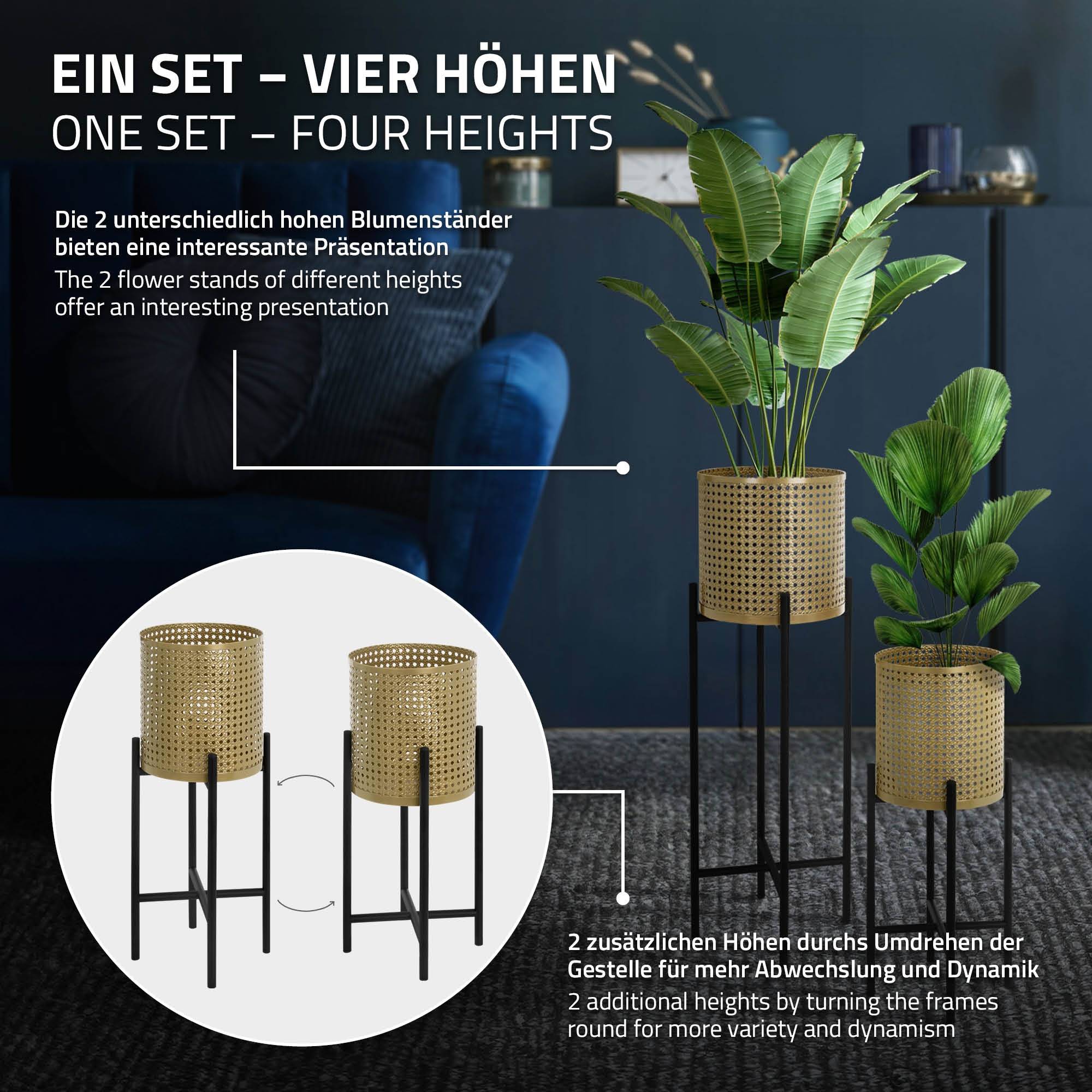 Ml-Design - 2x Support de plantes noir/or en acier h: 55 et 75,5 cm pot de fleurs décoratif - Image 5