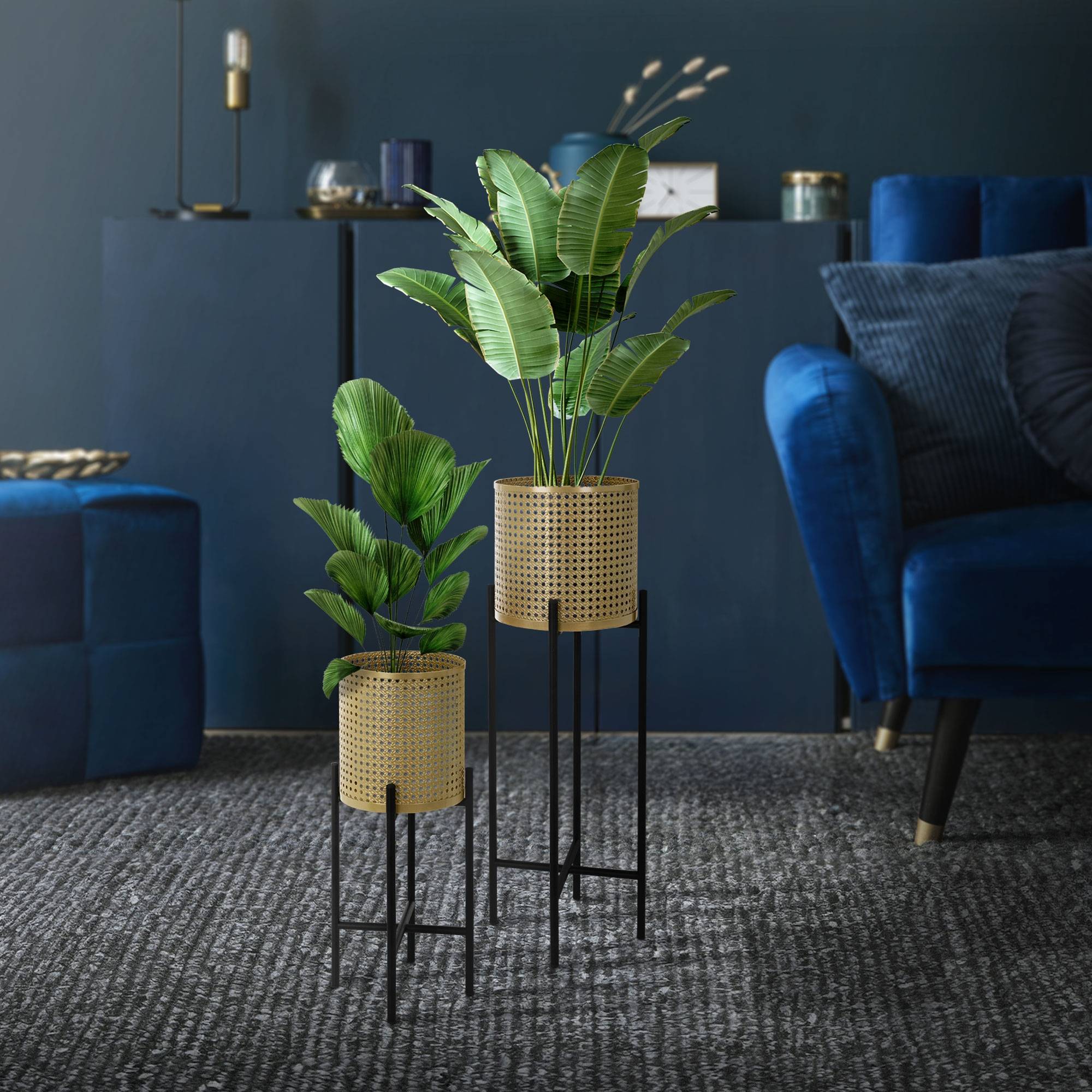 Ml-Design - 2x Support de plantes noir/or en acier h: 55 et 75,5 cm pot de fleurs décoratif - Image 7