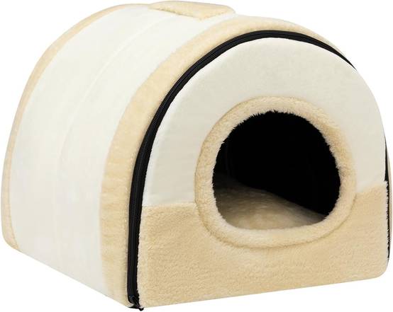 Lit pour Chien chat Pliable 2 en 1 Niche Douce et Chaude pour Animaux Domestiques beige
