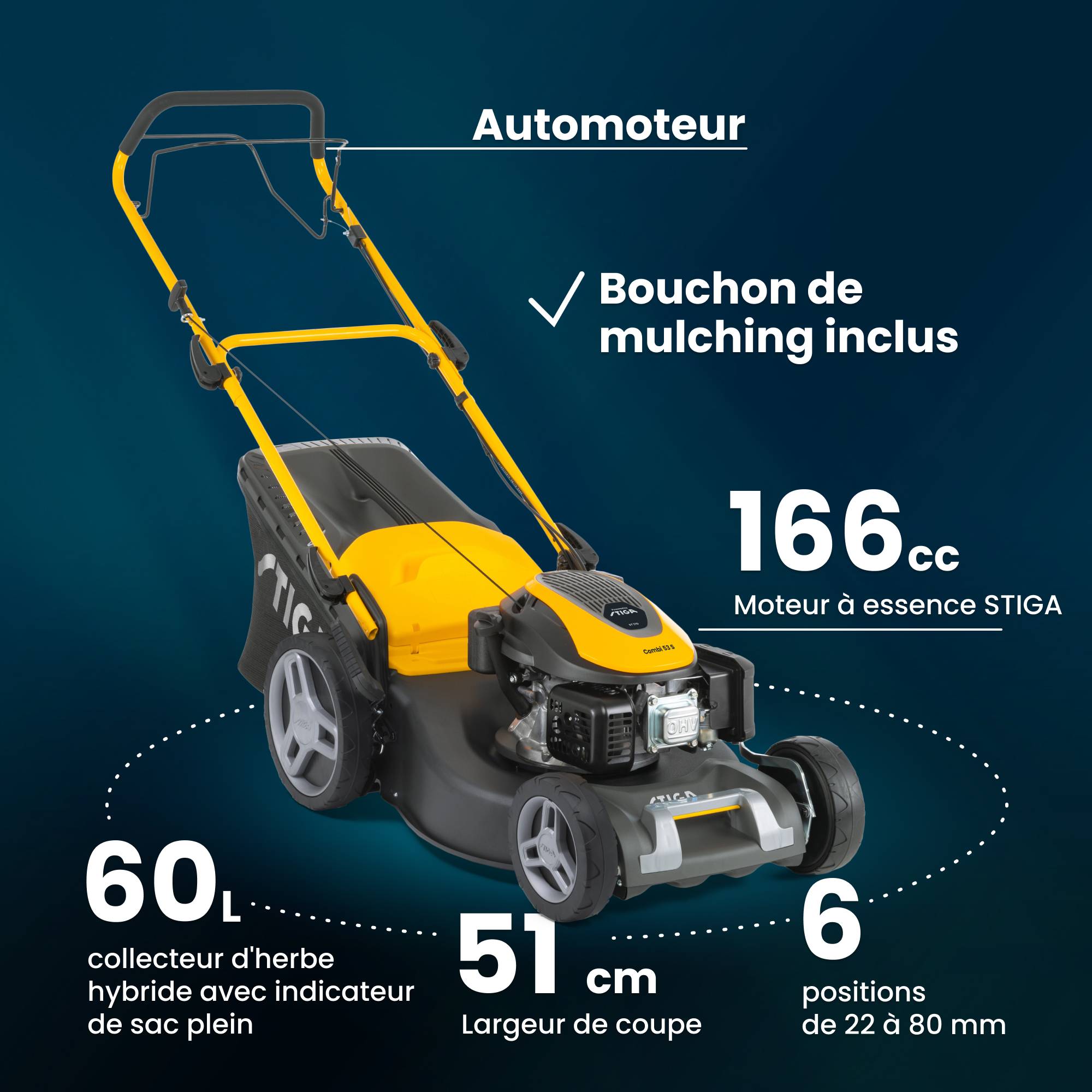 Stiga - Tondeuse Combi 53 S, moteur 166 cm³, largeur 51 cm, bac 60L - STIGA - Image 7