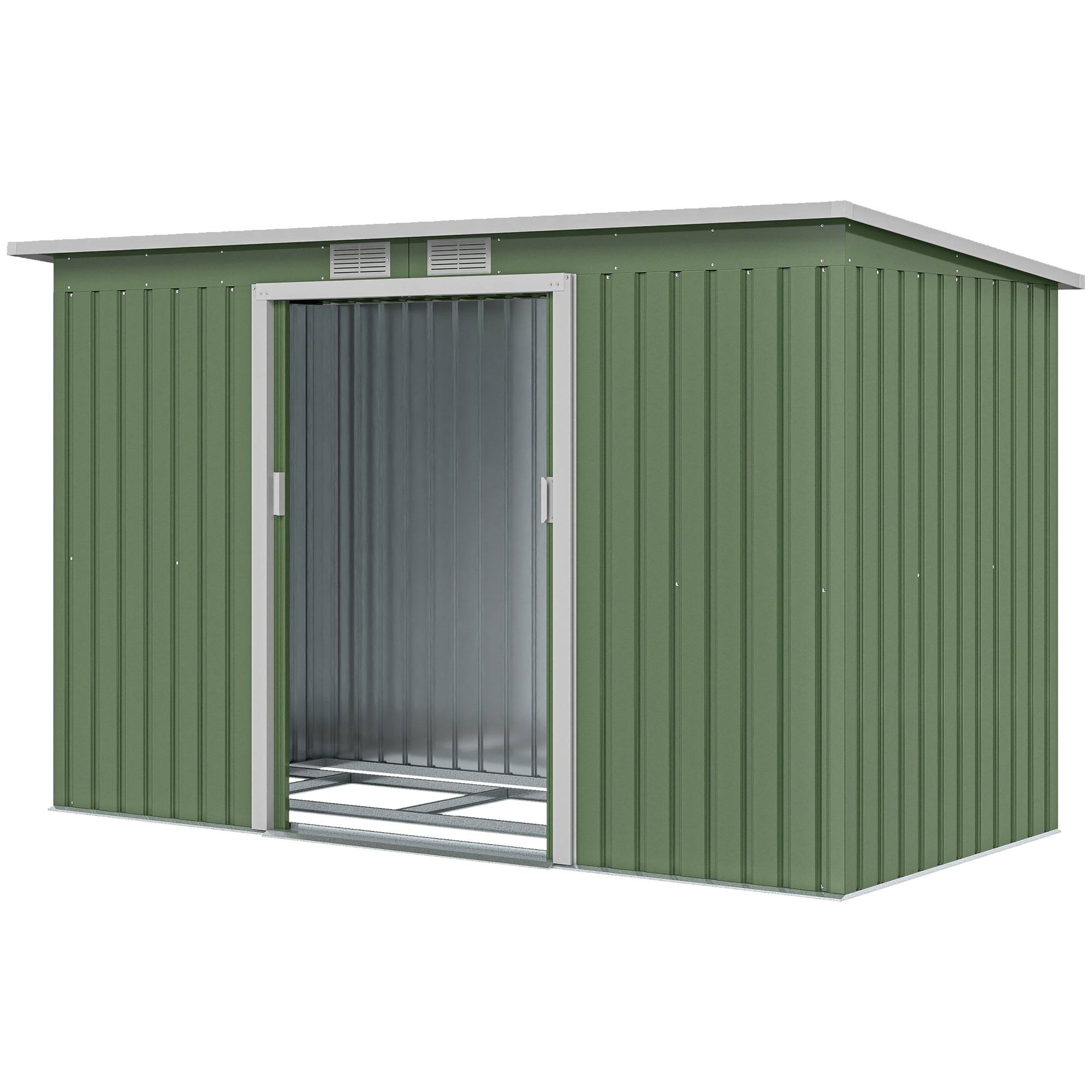 Abri de jardin extérieur 280 x 130 x 172 cm avec portes coulissantes, fond et ventilation, vert clair - Image 2