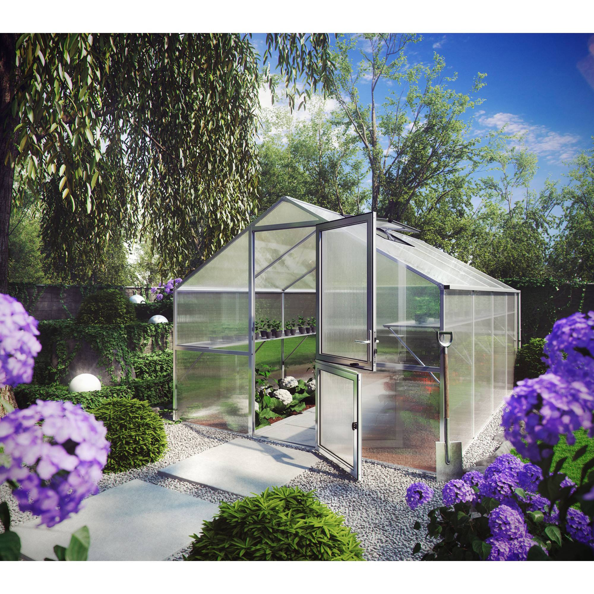 Serre de jardin 12,74m² aluminium et polycarbonate KGT Orchidee IV, brut - Image 2