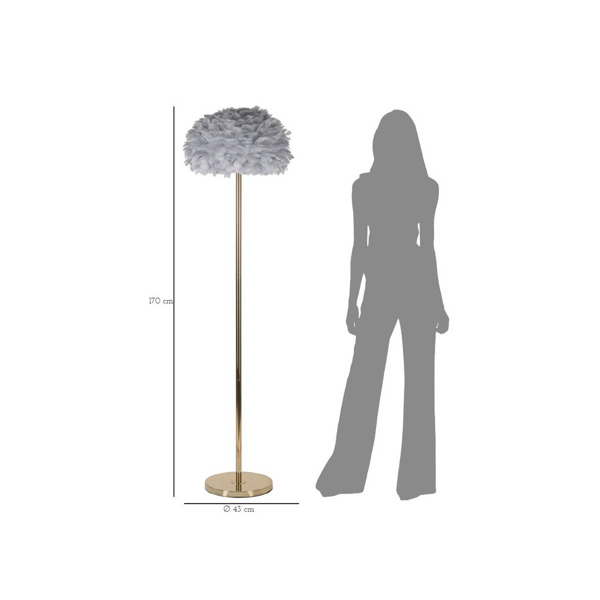 Lampadaire Imitation Plume "Slim" 170cm Or & Gris - Image 6