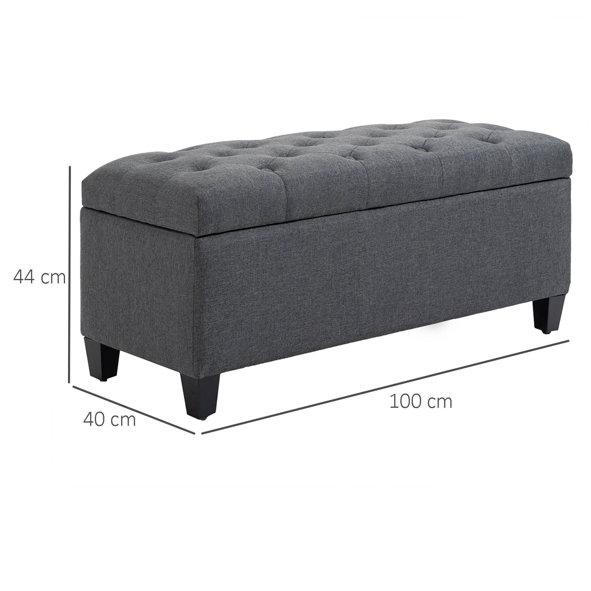 Banc de rangement, banquette capitonnée aspect lin, coffre de rangement avec pieds en bois, banc coffre pour salon,100 x 40 x 44 cm, gris foncé - Image 5