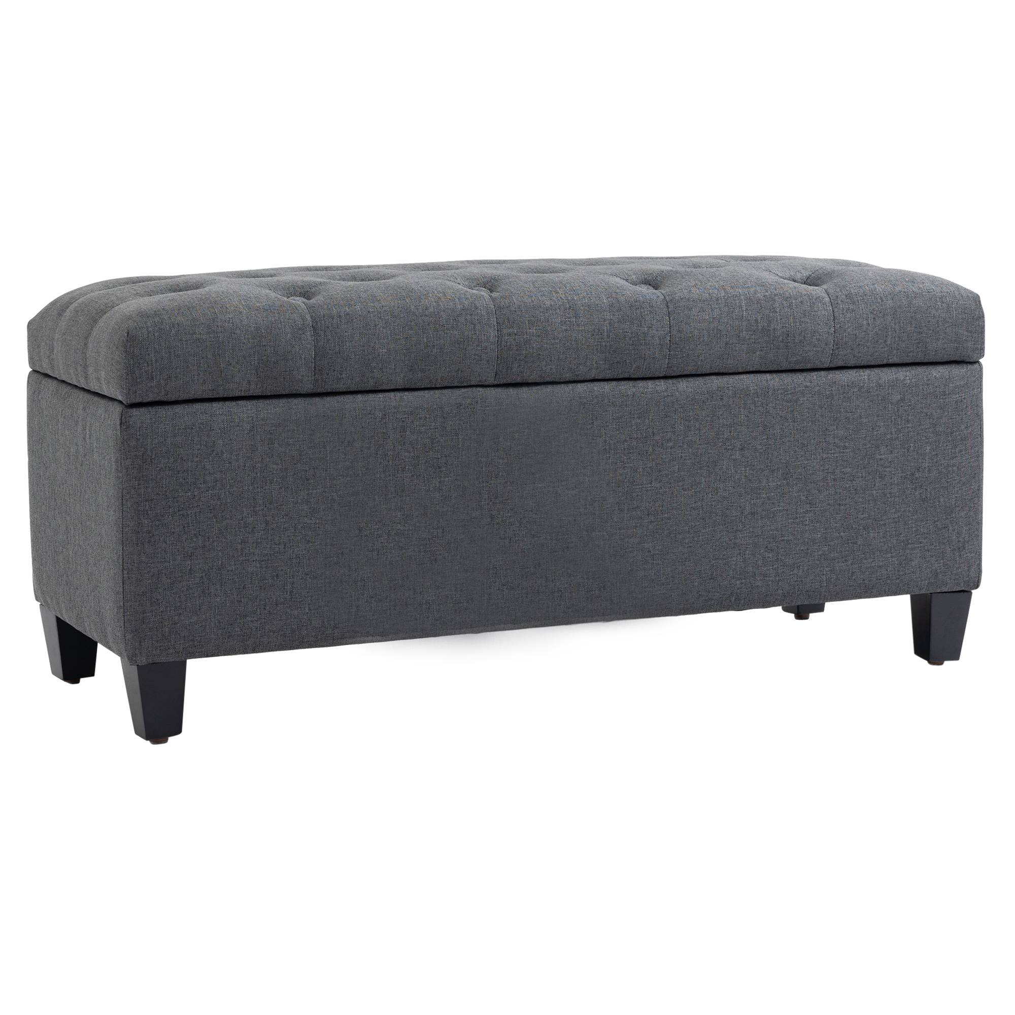 Banc de rangement, banquette capitonnée aspect lin, coffre de rangement avec pieds en bois, banc coffre pour salon,100 x 40 x 44 cm, gris foncé - Image 2