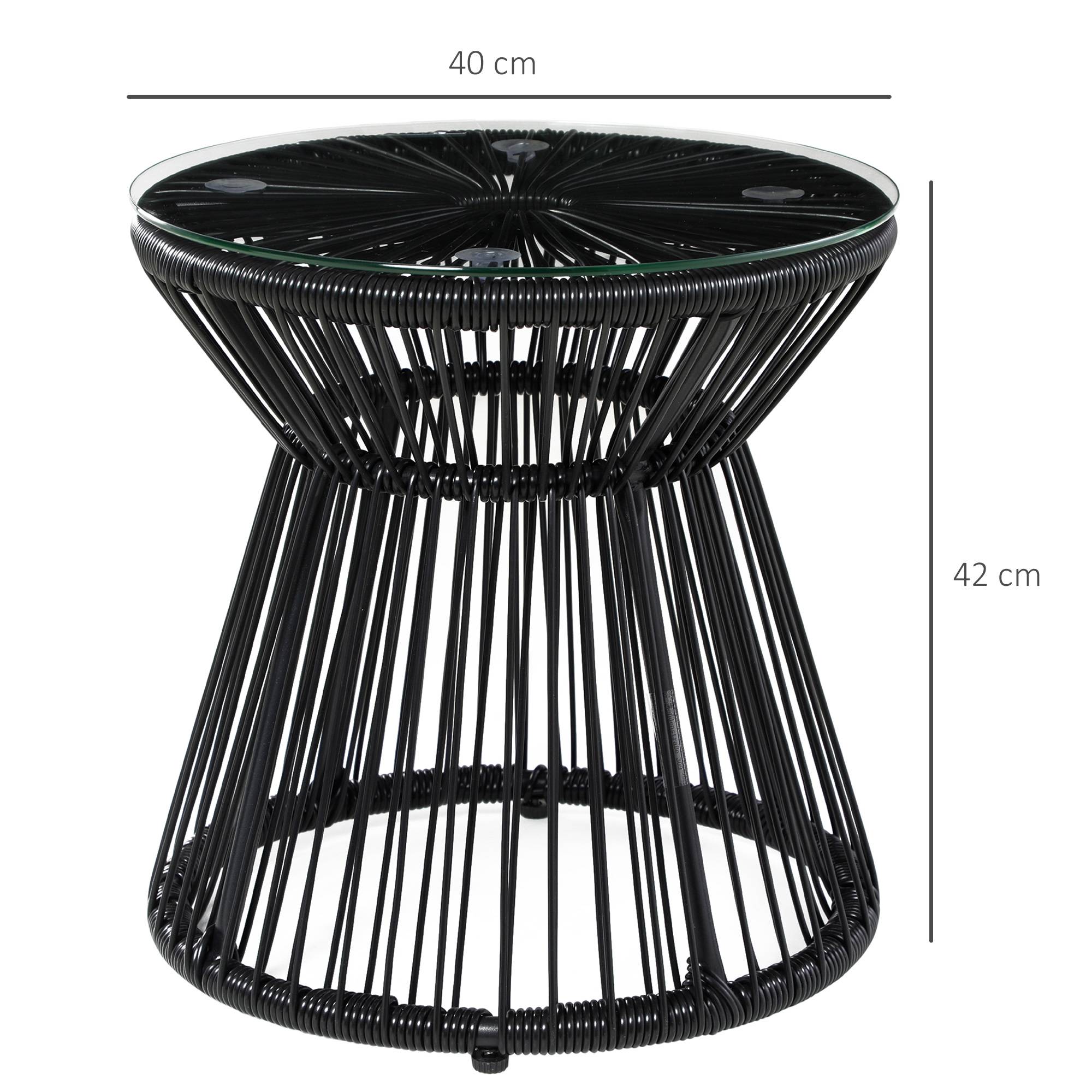 Table de jardin ronde en résine tressée imitation rotin table de bistrot métal plateau verre trempé Ø 40 x 42 cm noir - Image 5
