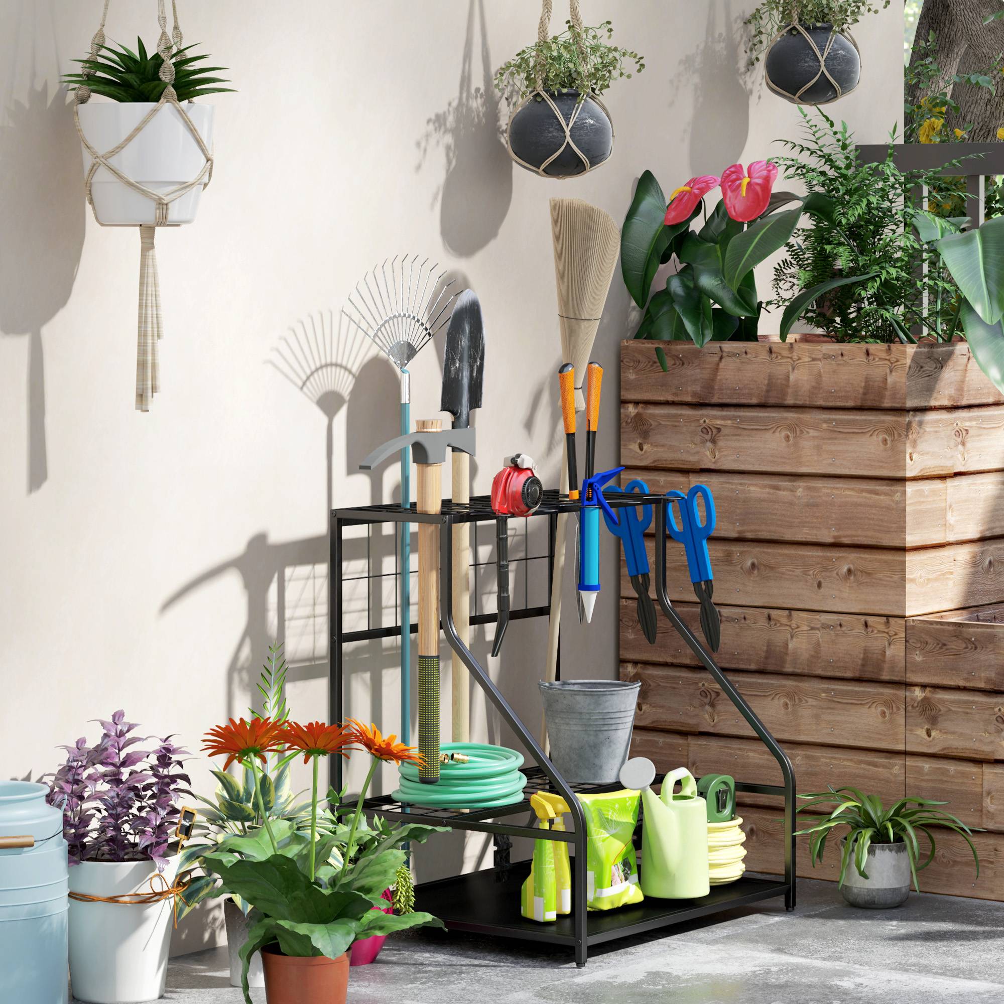 ComfortXL - Range-outils de jardin métal orange 84 x 53 x 73 cm garage rangement 3 niveaux - ComfortXL Outdoor Living - Image 9