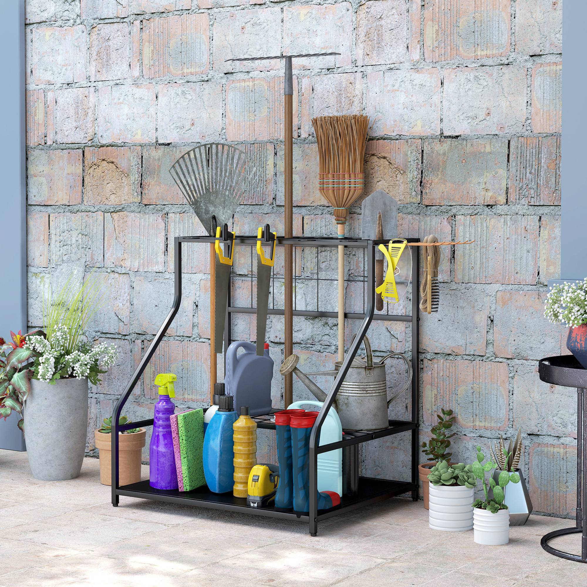 ComfortXL - Range-outils de jardin métal orange 84 x 53 x 73 cm garage rangement 3 niveaux - ComfortXL Outdoor Living - Image 3