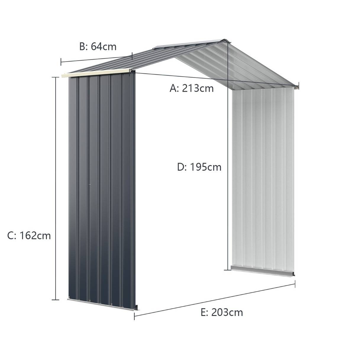 Abri pour Vélo Métal 1,36 ㎡ 213x64x195cm avec 2 Portes Verrouillables 4 Trous d'Aération Gris - Image 5