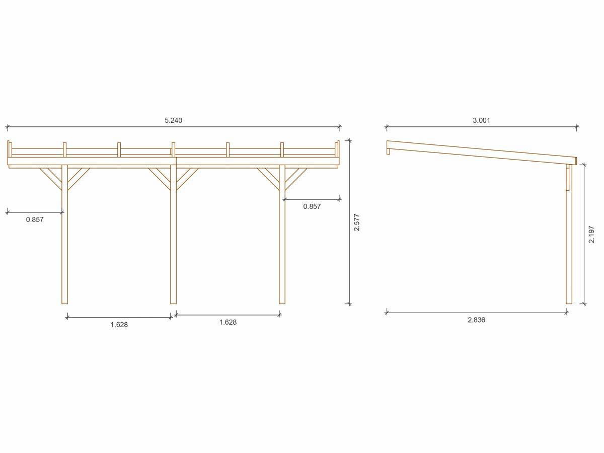 Habitat Et Jardin - Carport Bois Adossé Voiture "solar 2" - 300 X 454 X 245 Cm -habitat Et Jardin - Image 2
