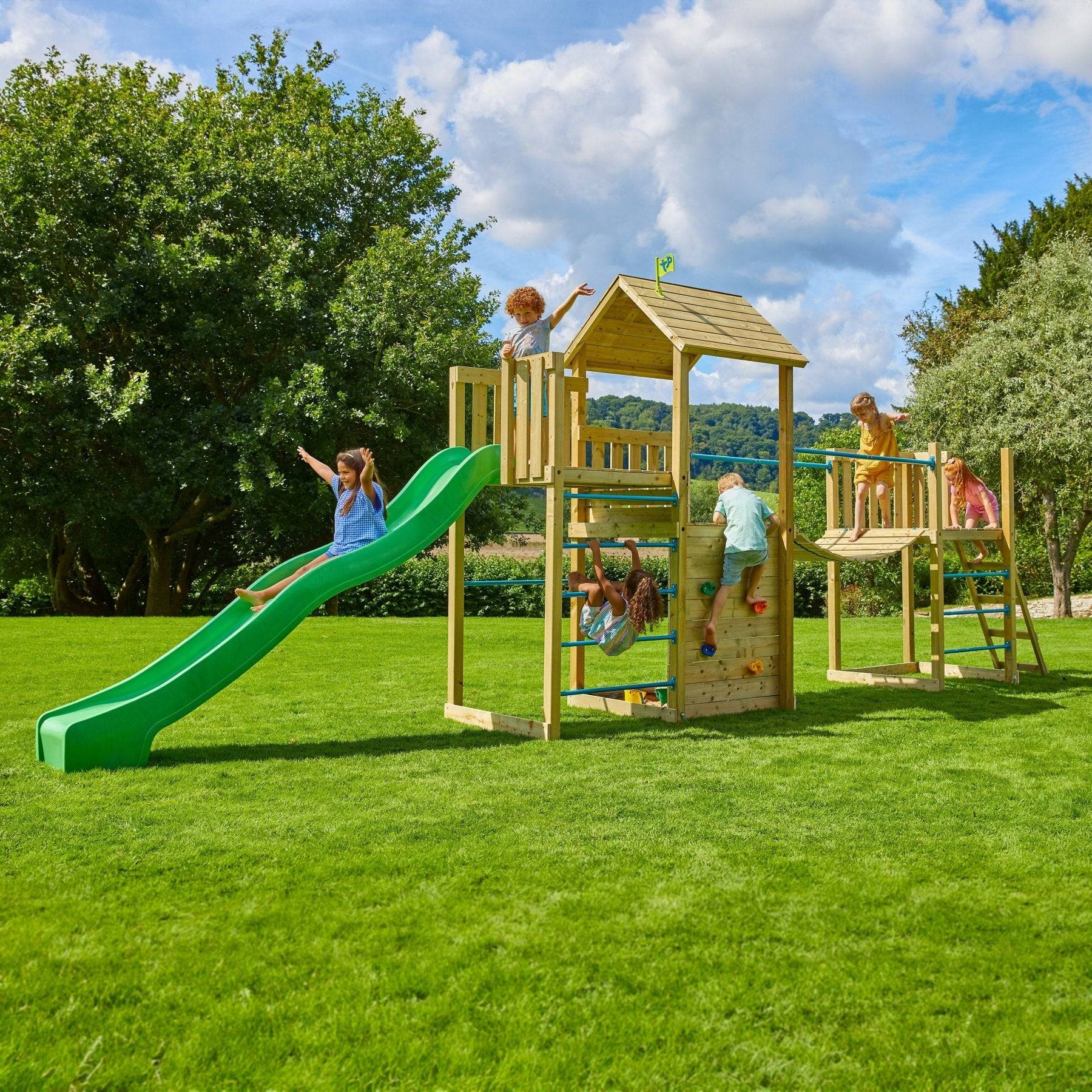 Tp Toys - AIre de jeux toboggan et pont suspendu - bois FSC® - H270 cm - CITRONNIER SKYWOOD - Image 1