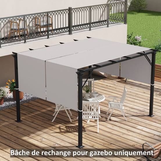 Lot de 2 Toiles de Rechange Polyester pour Pergola Rétractable Protection Anti-UV Kaki - ComfortXL Outdoor Living - Image 3