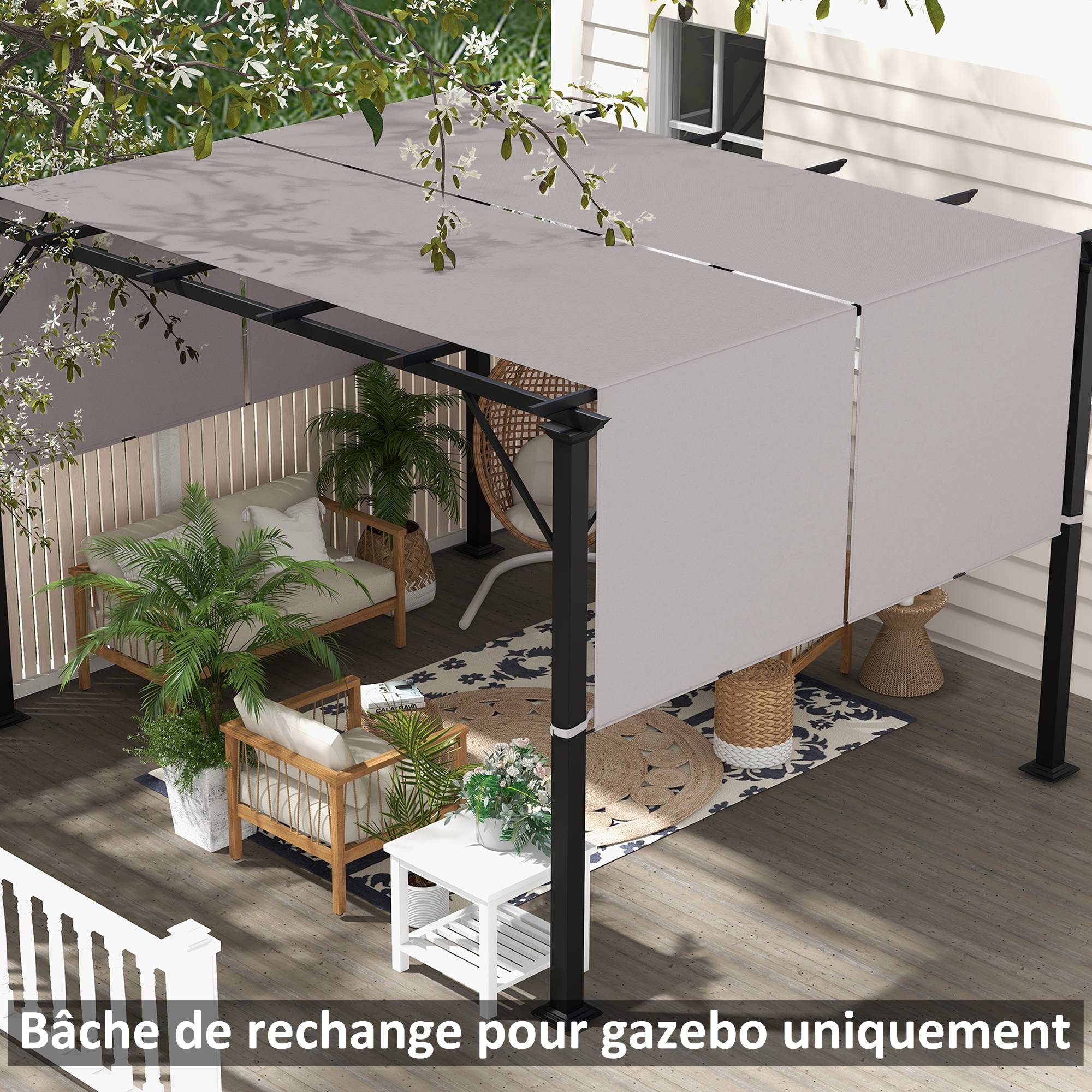 Lot de 2 Toiles de Rechange Polyester pour Pergola Rétractable Protection Anti-UV Kaki - ComfortXL Outdoor Living - Image 4