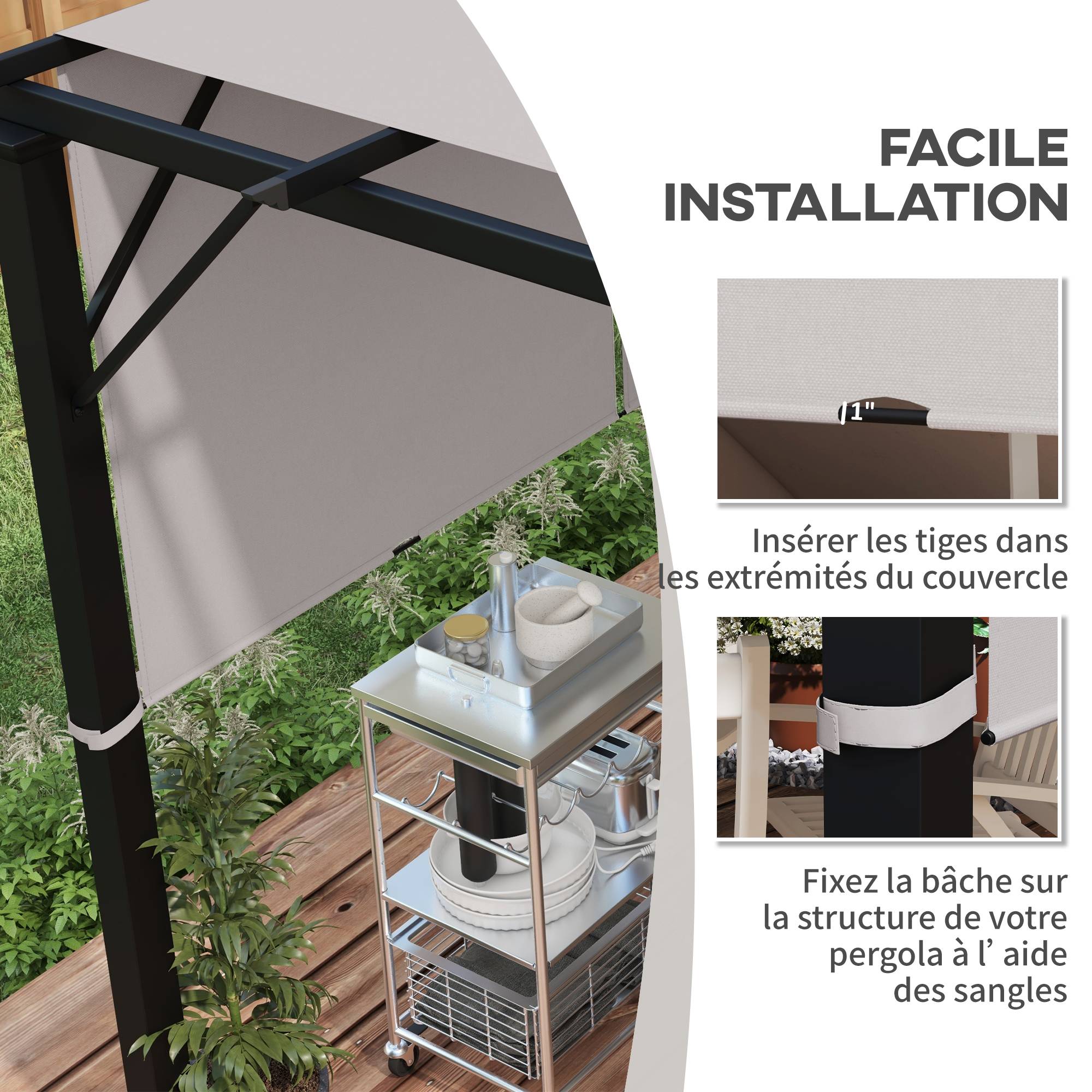 Lot de 2 Toiles de Rechange Polyester pour Pergola Rétractable Protection Anti-UV Kaki - ComfortXL Outdoor Living - Image 8