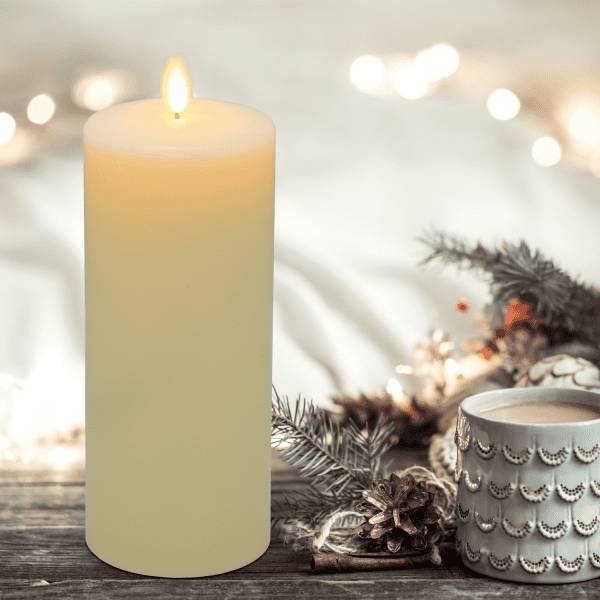 Bougie lumineuse LED cylindrique en cire ivoire flamme vacillante piles 18cm Timer blanc chaud Lotti - Image 1