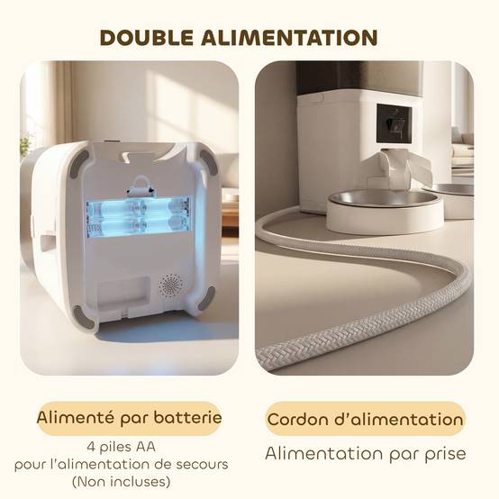 Distributeur croquettes chat automatique 6L double bol inox WiFi Tuya App ABS 37x36x35cm blanc - Image 10
