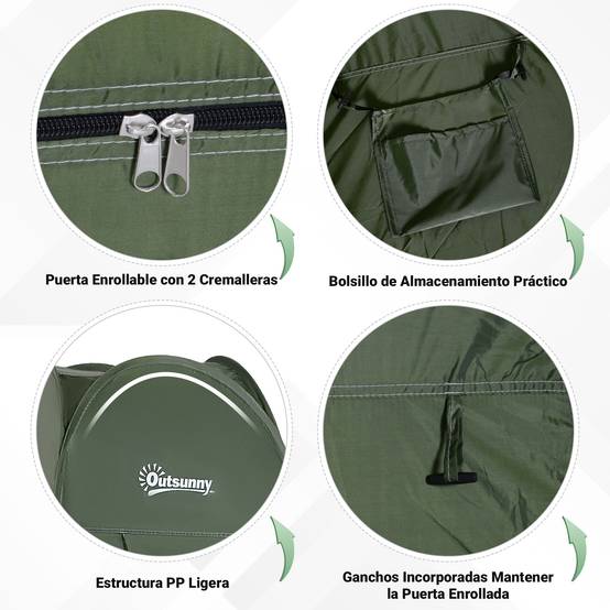Tente de douche pliable avec protection UV, toit imperméable et poignée pour le camping et la plage, 100 x 100 x 185 cm, verte - Image 7