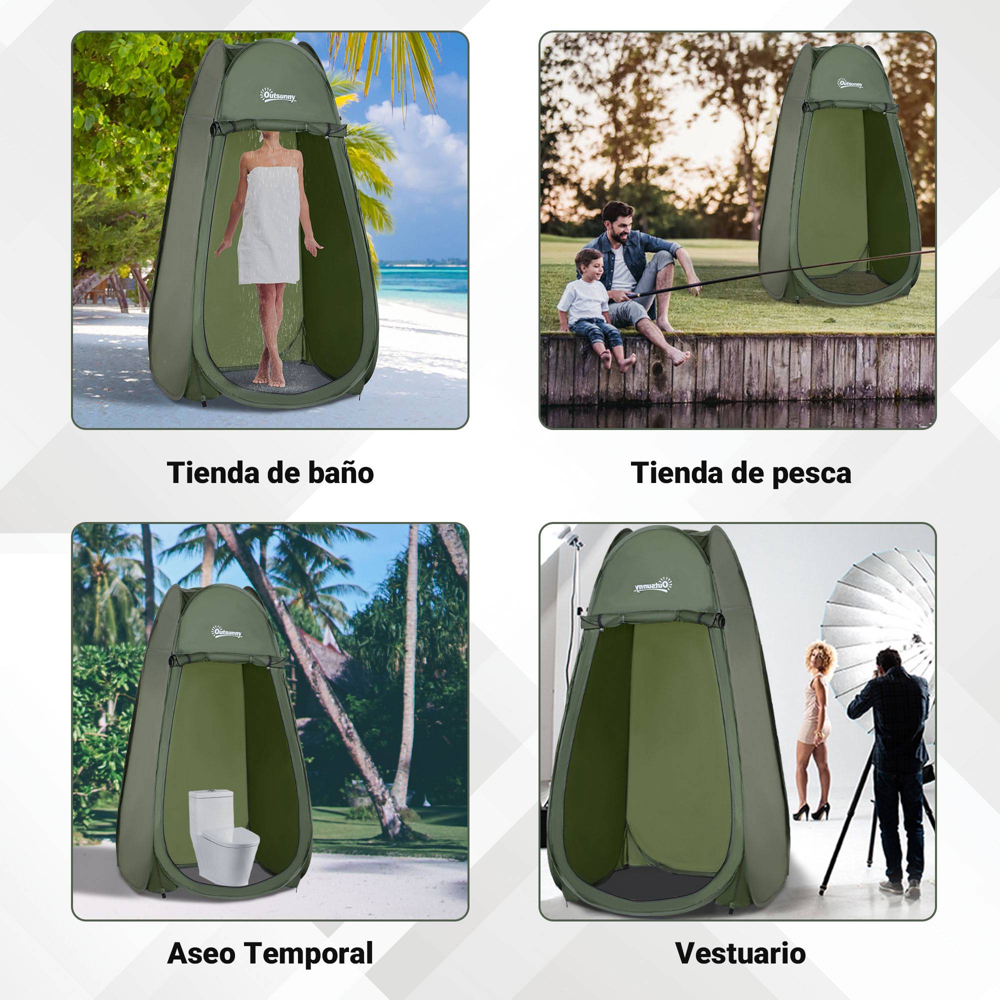Tente de douche pliable avec protection UV, toit imperméable et poignée pour le camping et la plage, 100 x 100 x 185 cm, verte - Image 9