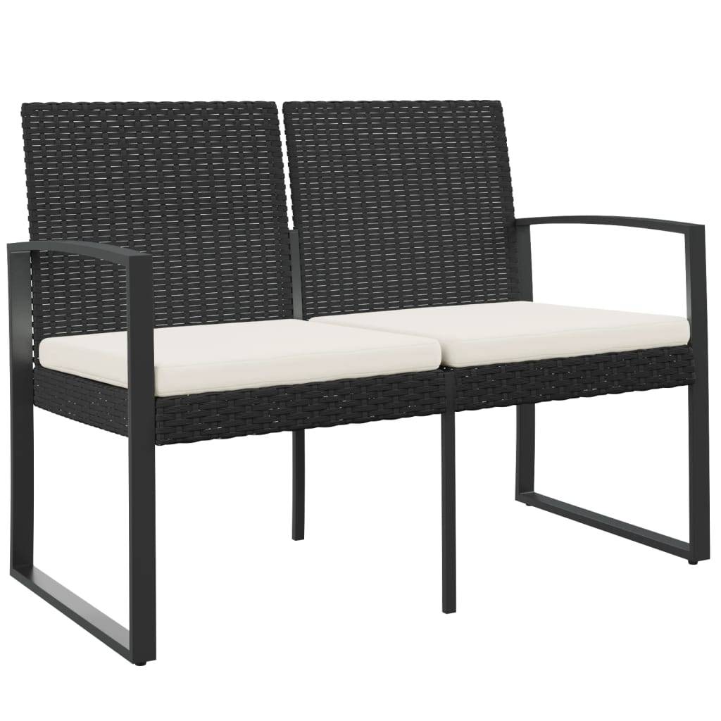 ComfortXL - Banc de Jardin 2 Places Plastique Aspect Rotin avec Coussins Crème Noir 103cm – ComfortXL Outdoor Living - Image 2